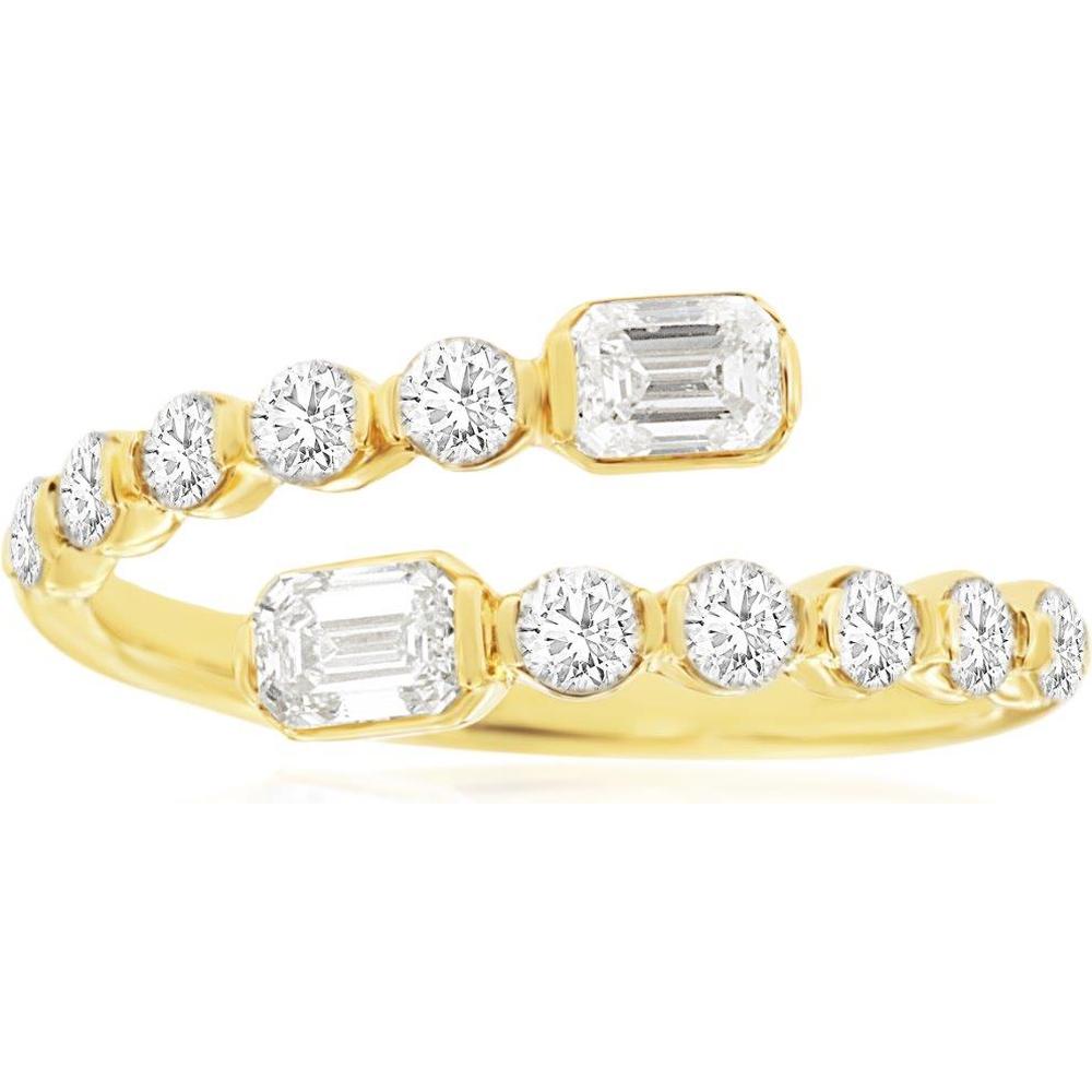 Royal 18K Yellow Gold Spiral Ring with Emerald and Round Diamonds - 1.10 Carat Total Diamond Weight