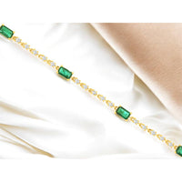 Royal 18K Yellow Gold Station Bracelet with Rectangular Emeralds and Round Diamonds - 1.60 Carats Emerald and 0.65 Carats Diamond Total Weight