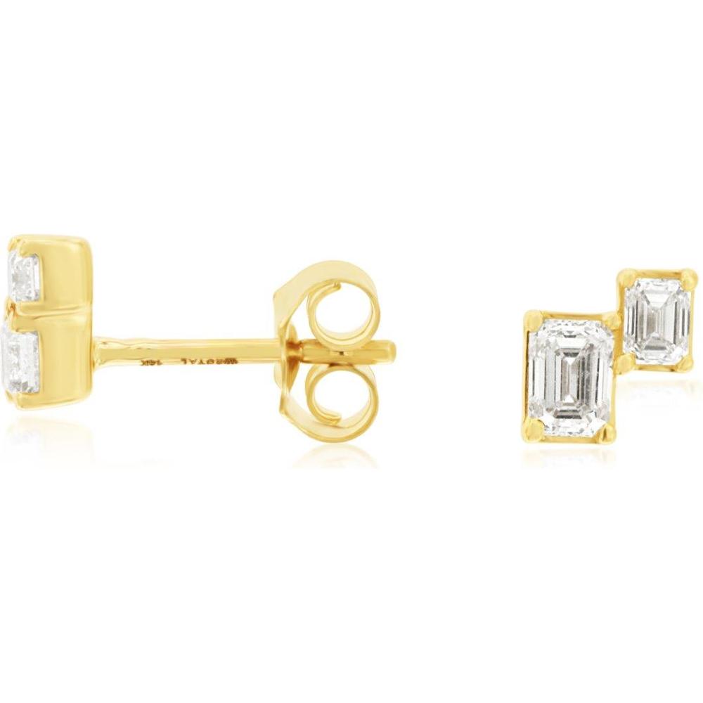 Royal 18K Yellow Gold Stud Earrings with 0.63 Carat Total Bezel Set Re Caratangular Diamonds