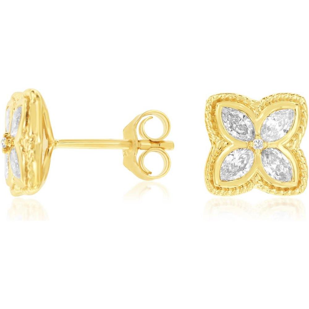 Royal 18K Yellow Gold Stud Earrings with Marquise-Cut Diamonds in Floral Motif - 0.5 Carat Total Diamond Weight