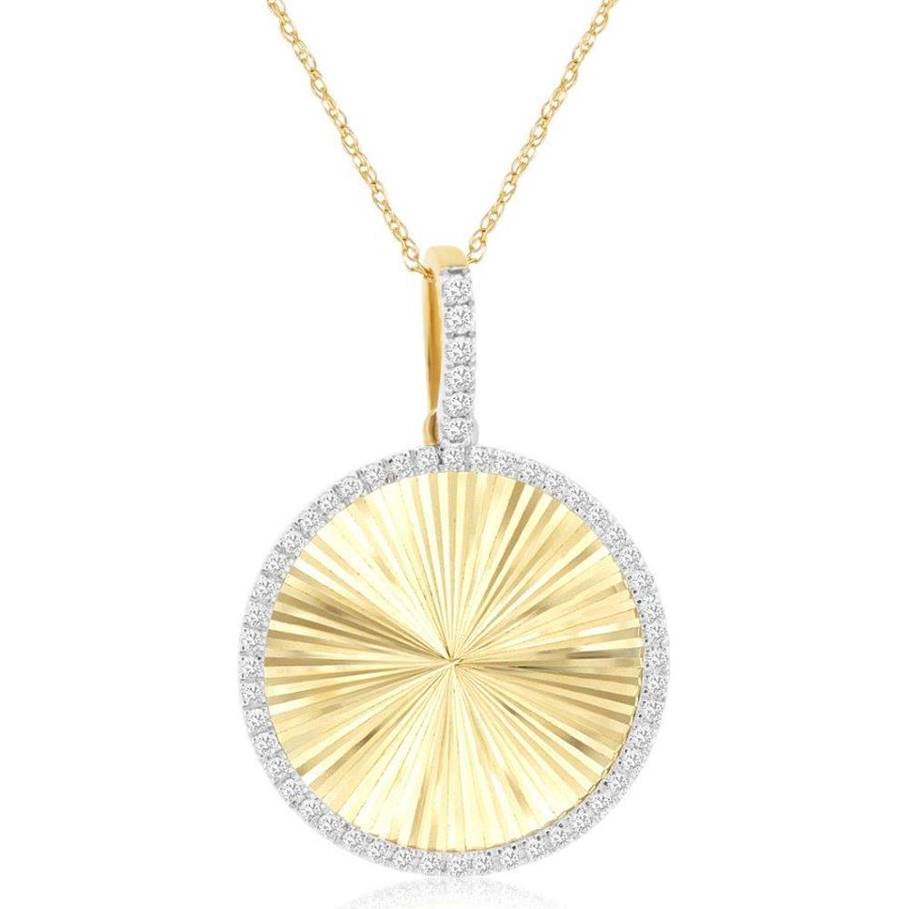 Royal 18K Yellow Gold Sunburst Pendant with 0.18 Carat Total Diamond Weight
