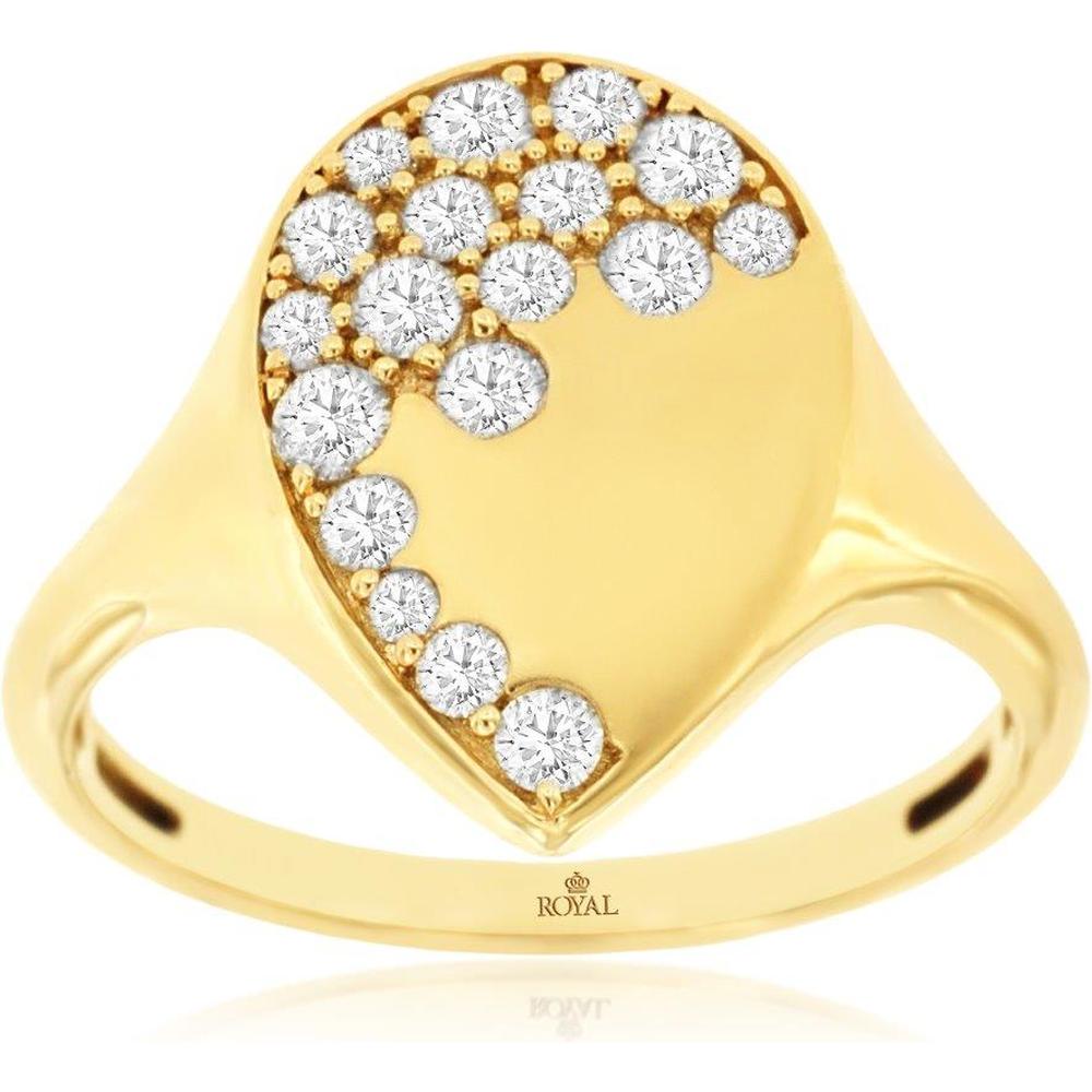 Royal 18K Yellow Gold Teardrop Diamond Ring with Cascading Diamonds - 0.50 Carat Total Diamond Weight