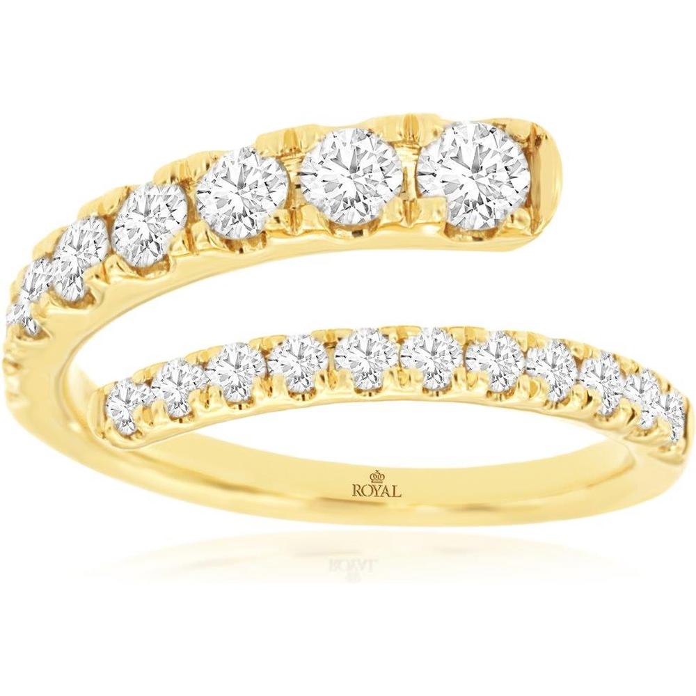 Royal 18K Yellow Gold Wraparound Ring with Prong-Set Round Brilliant Diamonds - 1 Carat Total Diamond Weight