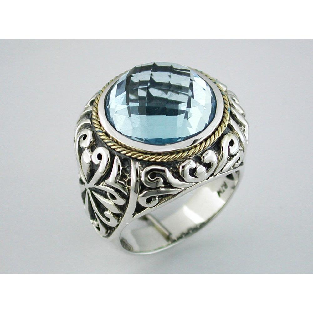 Royal Blue Topaz and Silver-Gold Ring - 13.00 Carat Statement Piece