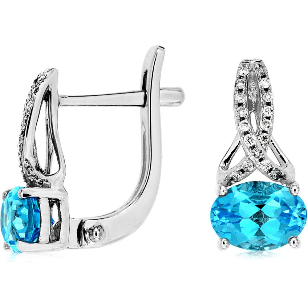 Royal Celestial 14K White Gold Blue Topaz & Diamond Oval Earrings - 1.88 Carat Blue Topaz, 0.10 Carat Diamonds