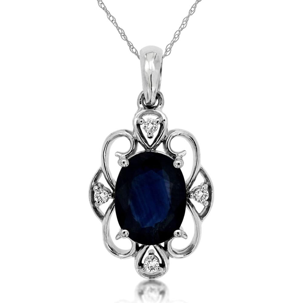 Royal Celestial 14K White Gold Sapphire & Diamond Pendant - Ethereal Elegance