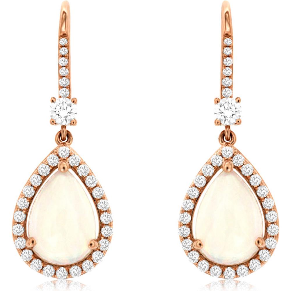 Royal Celestial Rose Gold Opal and Diamond Earrings - 14K Fine Jewelry