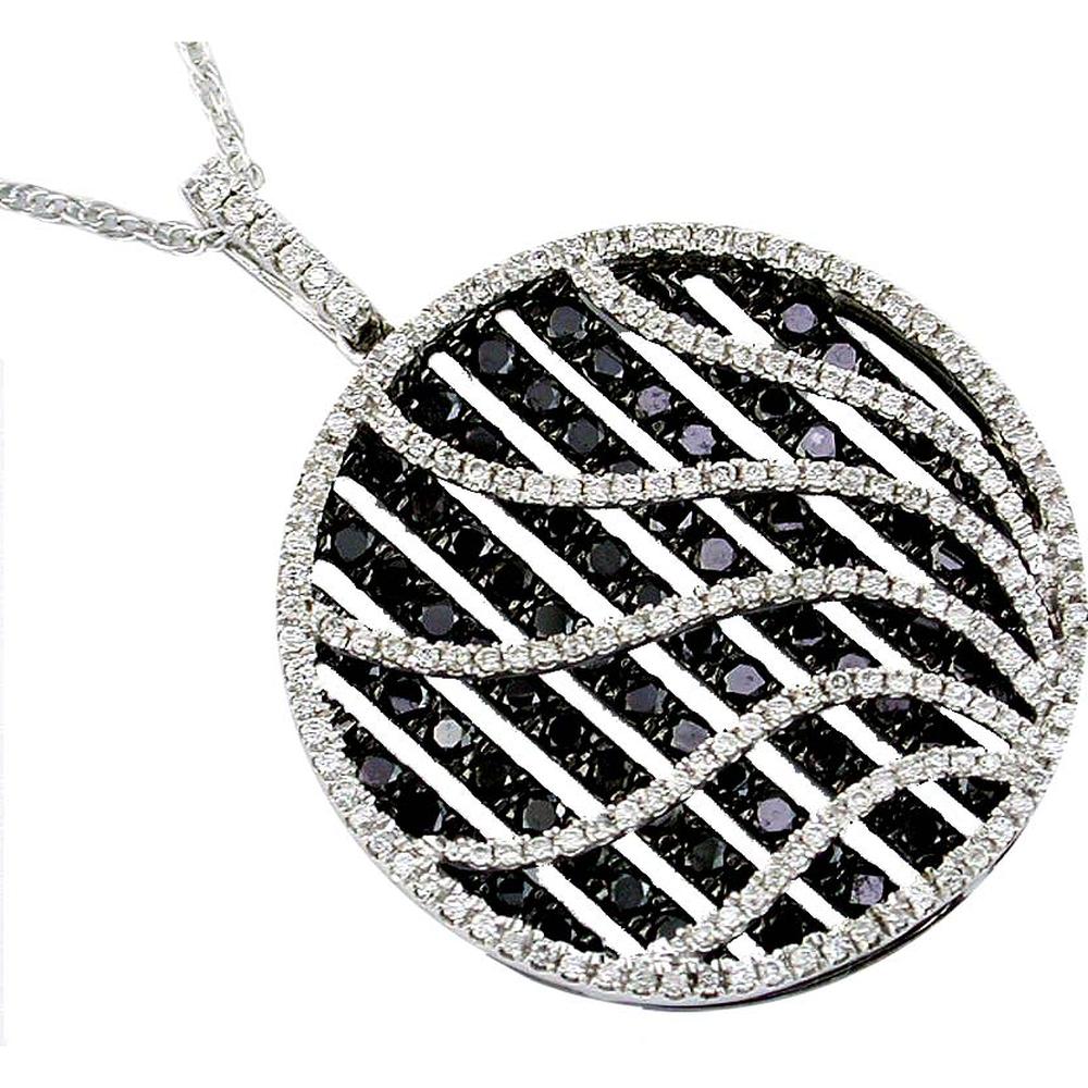 Royal Chic 14K White Gold Circle Pendant with Black and White Diamonds - 2.15 Carat Total Diamond Weight