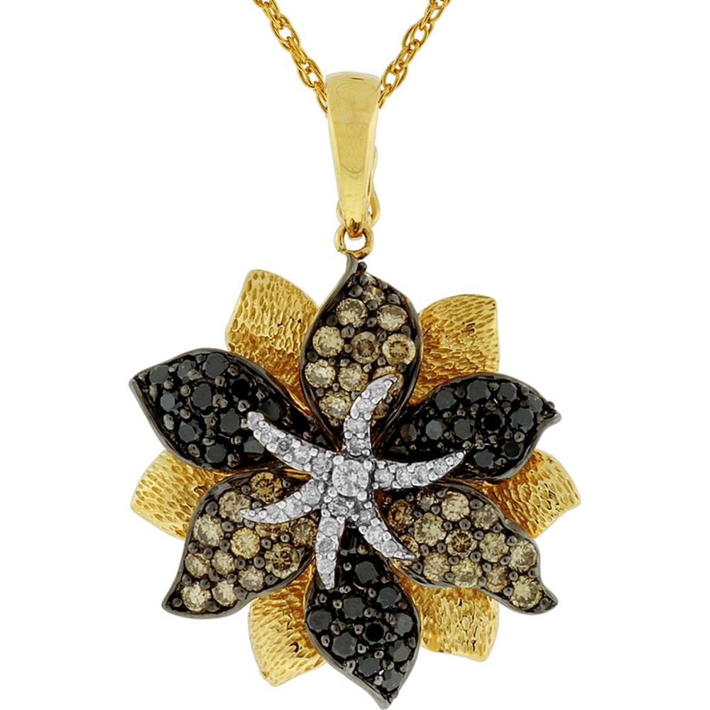 Royal Chic 14K Yellow Gold Diamond Flower Pendant - 0.17 Carat Total Diamond Weight