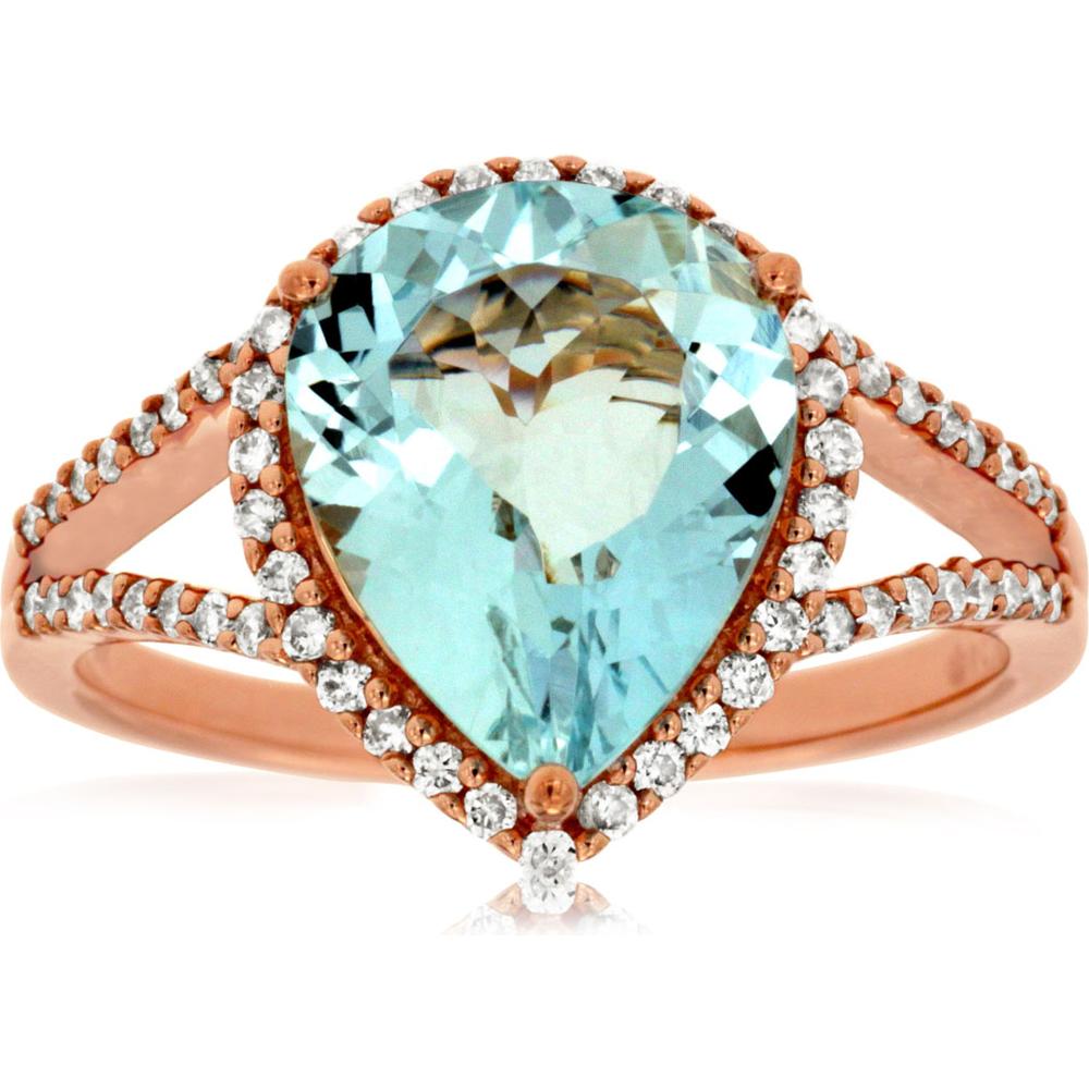 Royal Dazzling 14K Rose Gold Aquamarine & Diamond Ring - Serene Oasis
