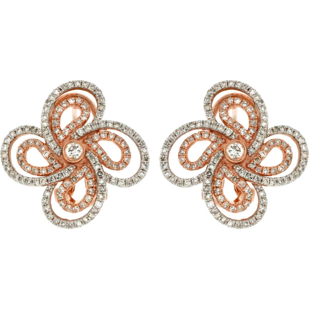 Royal Dazzling 14K Rose Gold Diamond Earrings - 0.85 Carat Total Diamond Weight