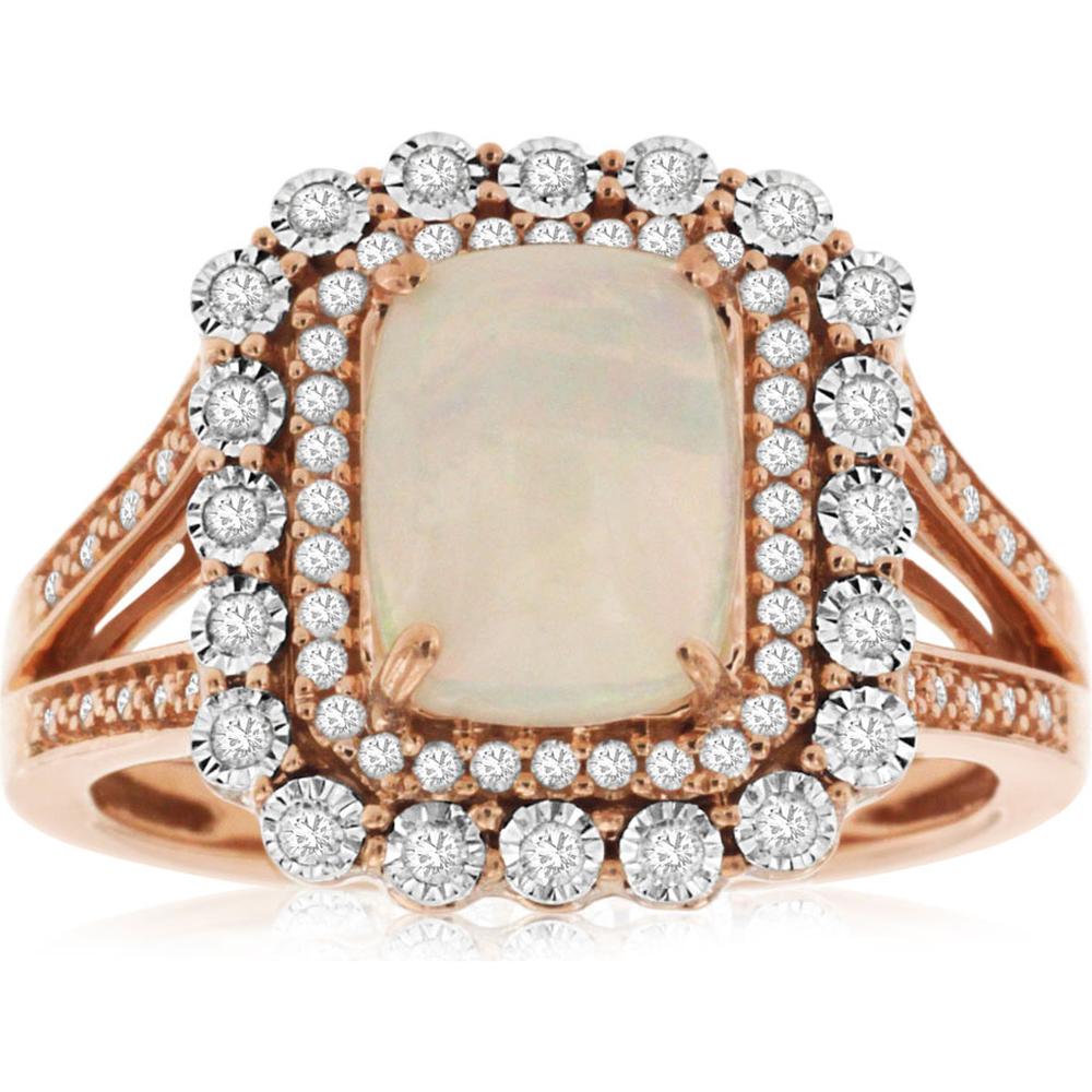 Royal Dazzling 14K Rose Gold Opal and Diamond Celestial Ring