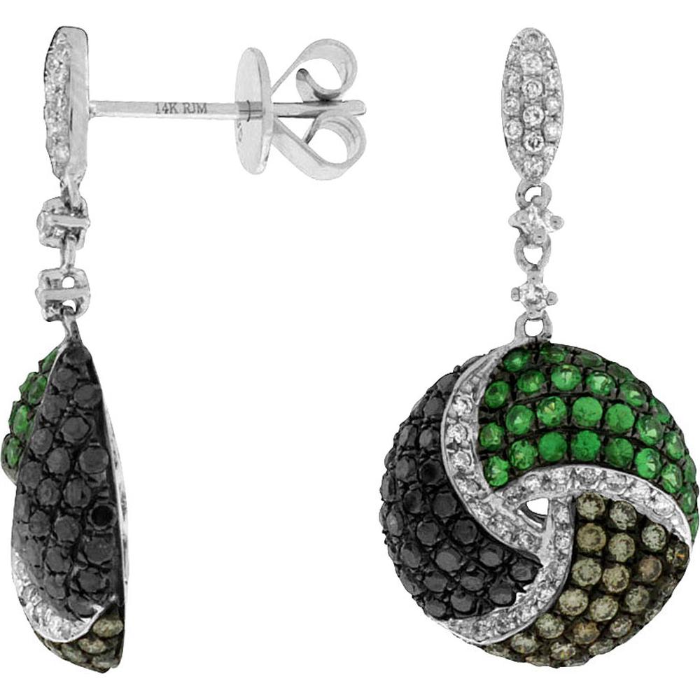 Royal Dazzling 14K White Gold Diamond, Black Diamond & Garnet Cluster Earrings