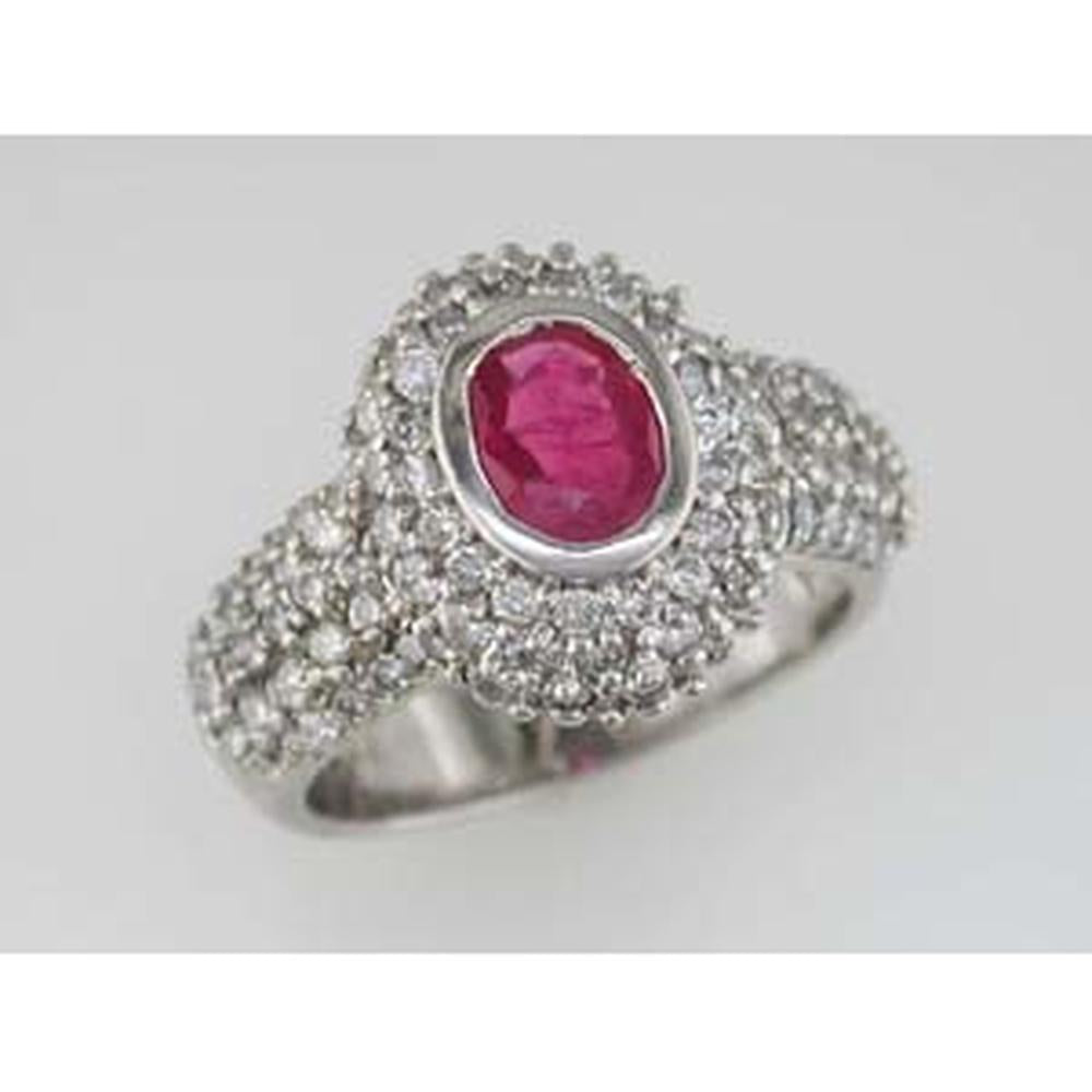 Royal Dazzling 14K White Gold Ruby & Diamond Ring - 1.50 Carat Oval Ruby - 0.85 Carat Total Diamond Weight