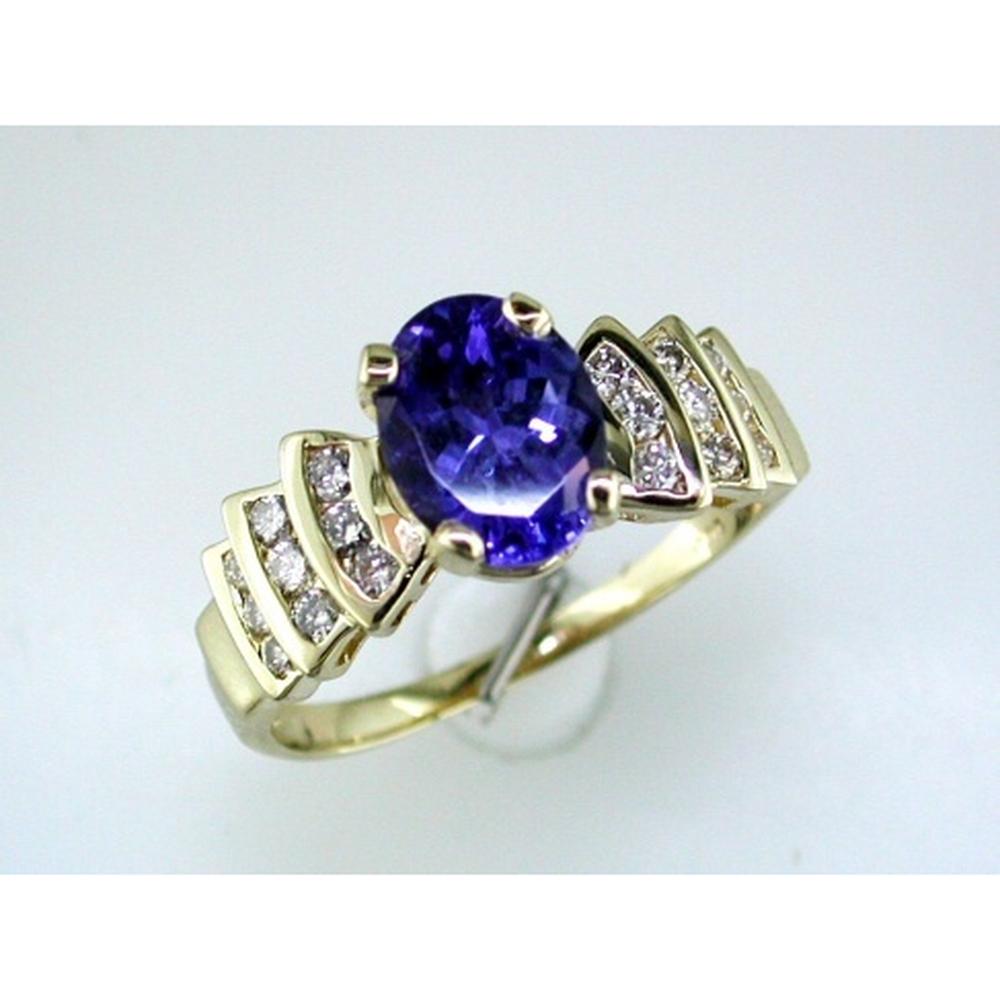 Royal Dreamy 14K Yellow Gold Tanzanite Halo Ring - 2.05 Carat Oval Tanzanite with 0.42 Carat Round Diamond Accents