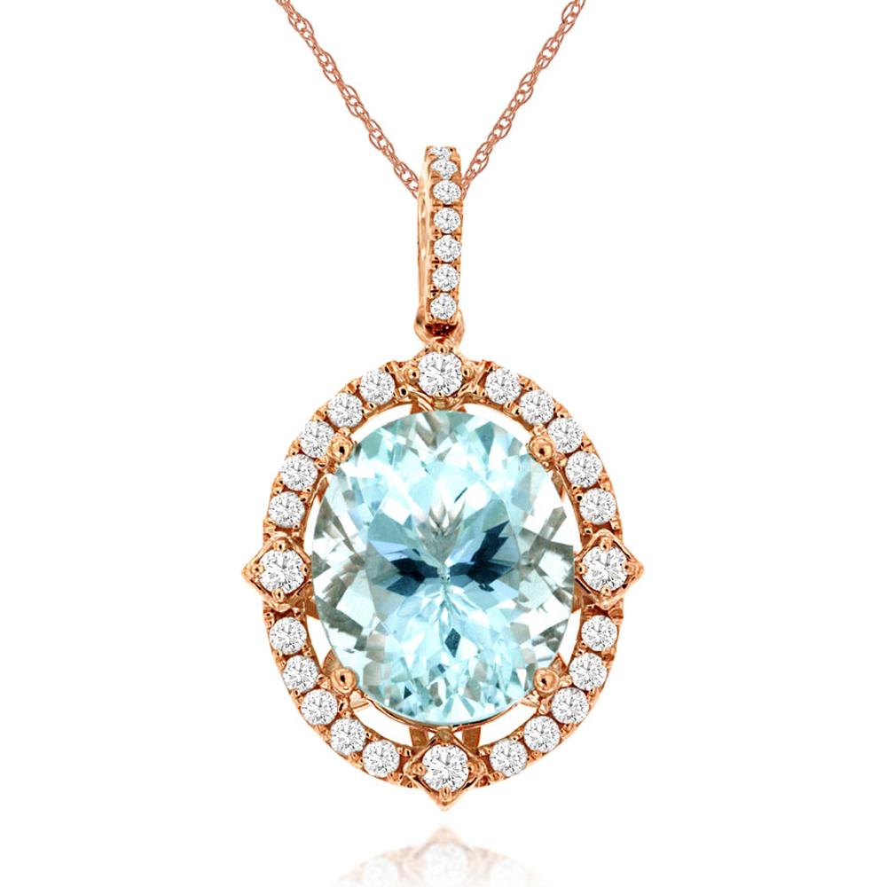 Royal Elegant 14K Rose Gold Aquamarine and Diamond Pendant
