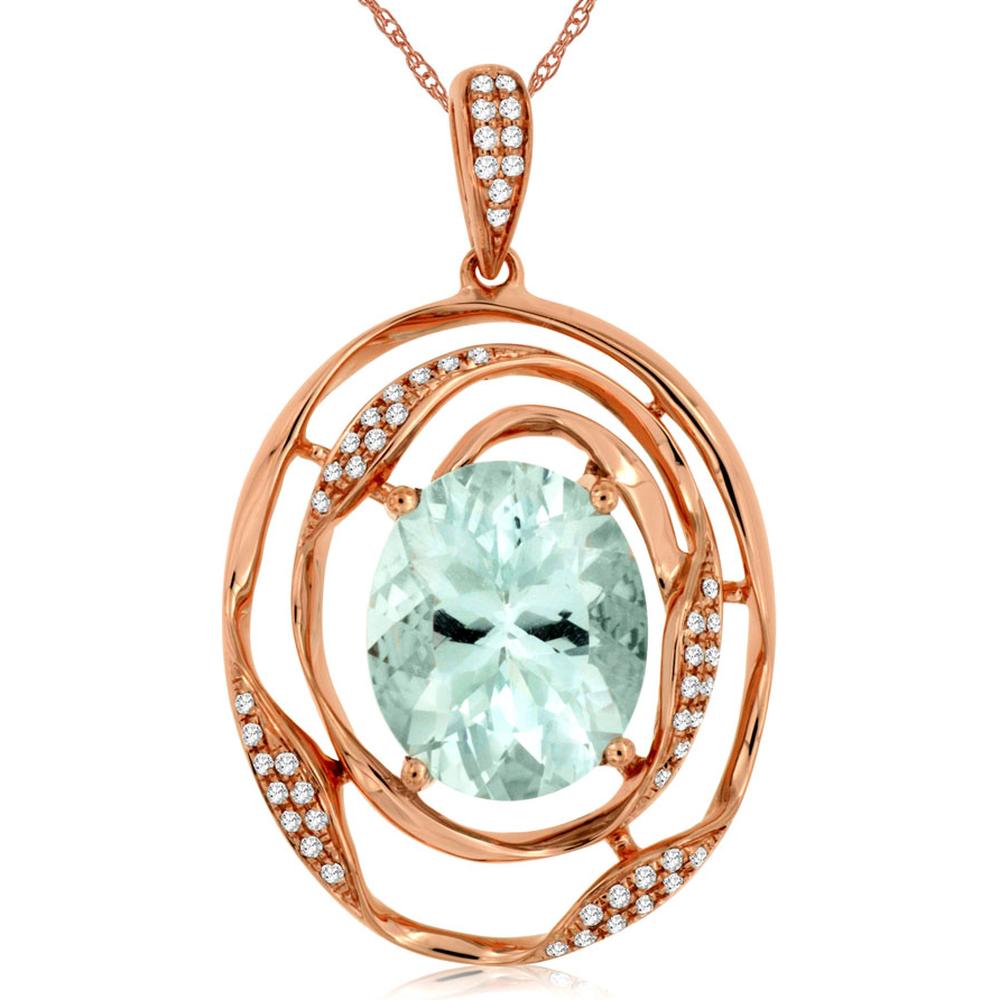Royal Elegant 14K Rose Gold Aquamarine and Diamond Pendant