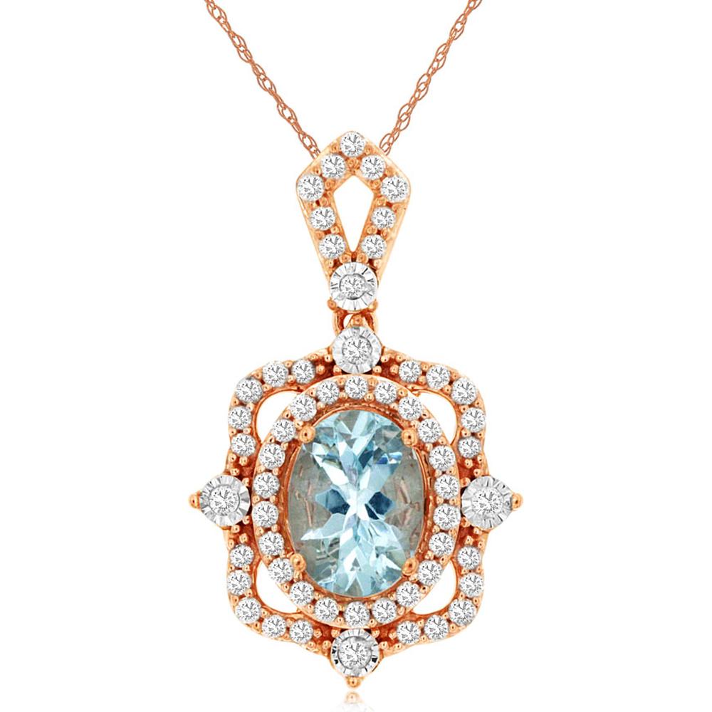 Royal Elegant 14K Rose Gold Aquamarine Pendant with Diamond Accents - 0.93 Carat Total Gem Weight