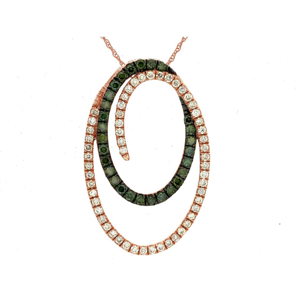 Royal Elegant 14K Rose Gold Pendant with White & Green Diamonds