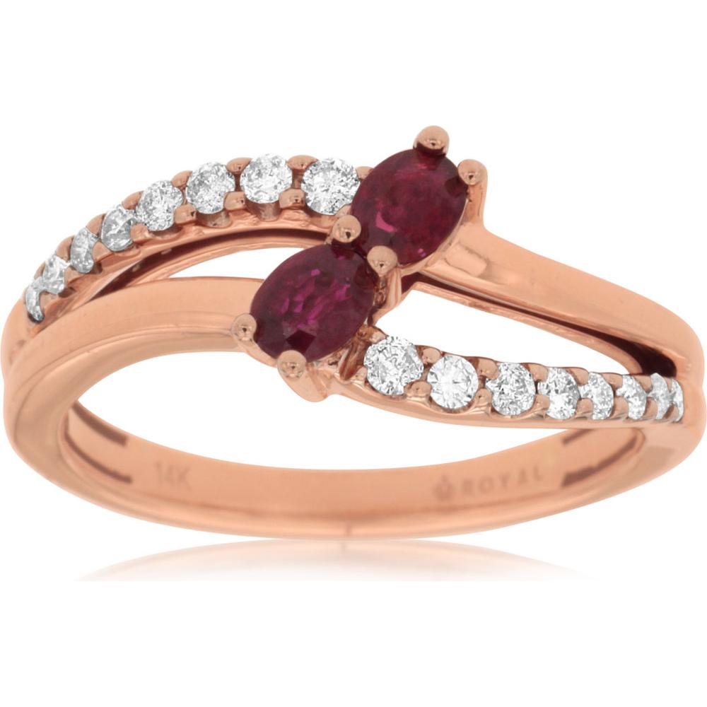 Royal Elegant 14K Rose Gold Ruby and Diamond Halo Ring - 0.65 Carat Total Gem Weight