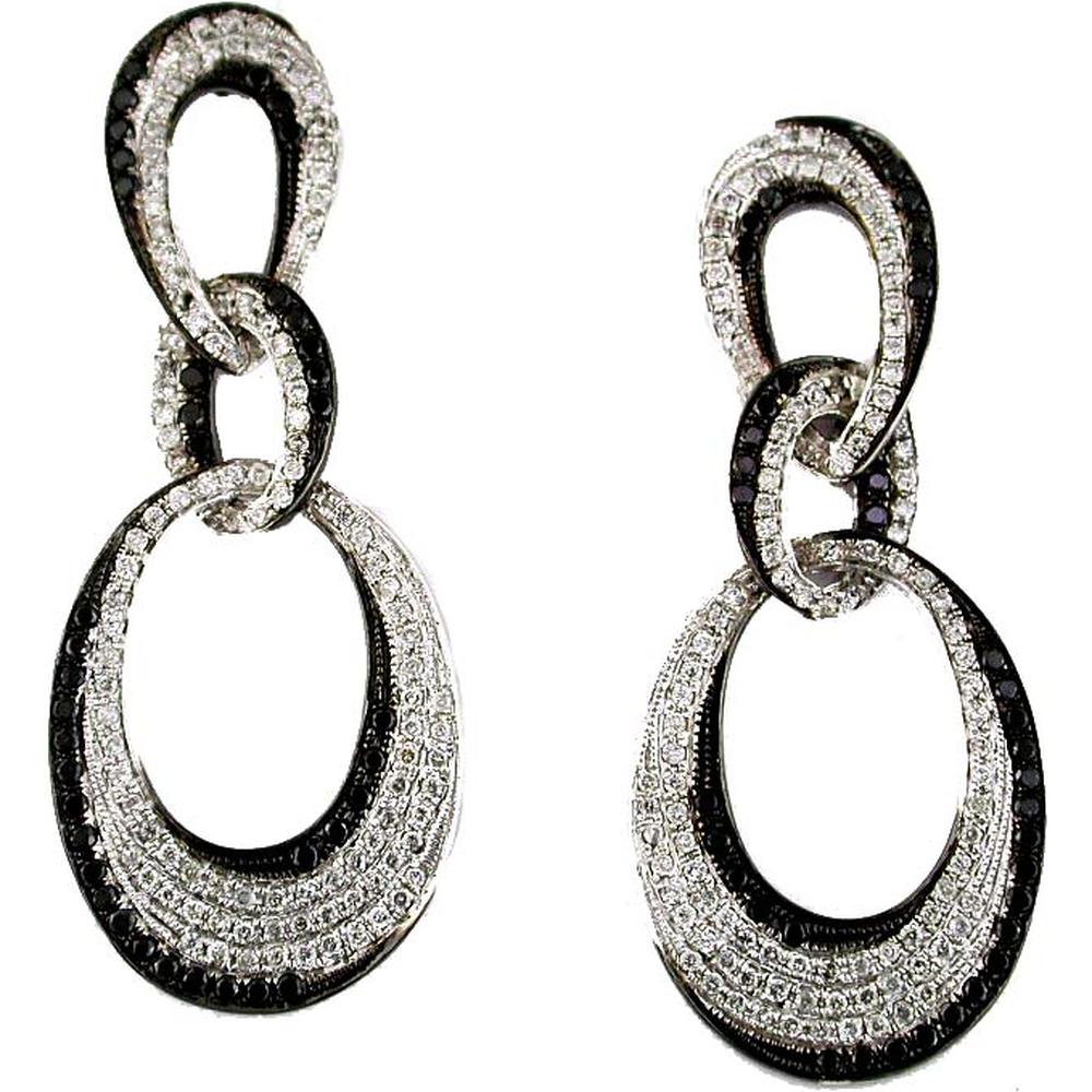 Royal Elegant 14K White Gold Black Diamond & Diamond Earrings