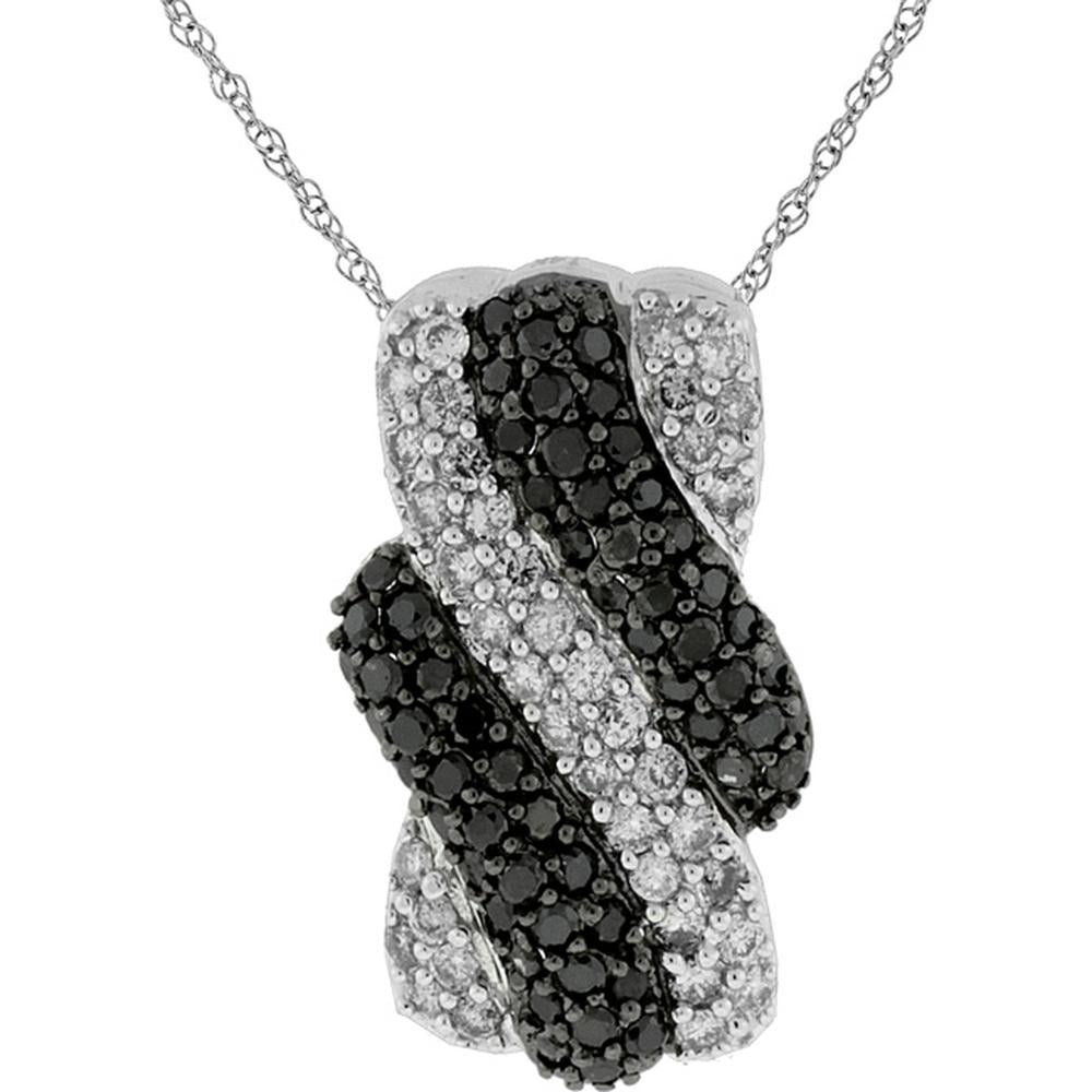 Royal Elegant 14K White Gold Black Diamond & Diamond Pendant - 0.55 Carat Black Diamond, 0.45 Carat Total Diamond Weight