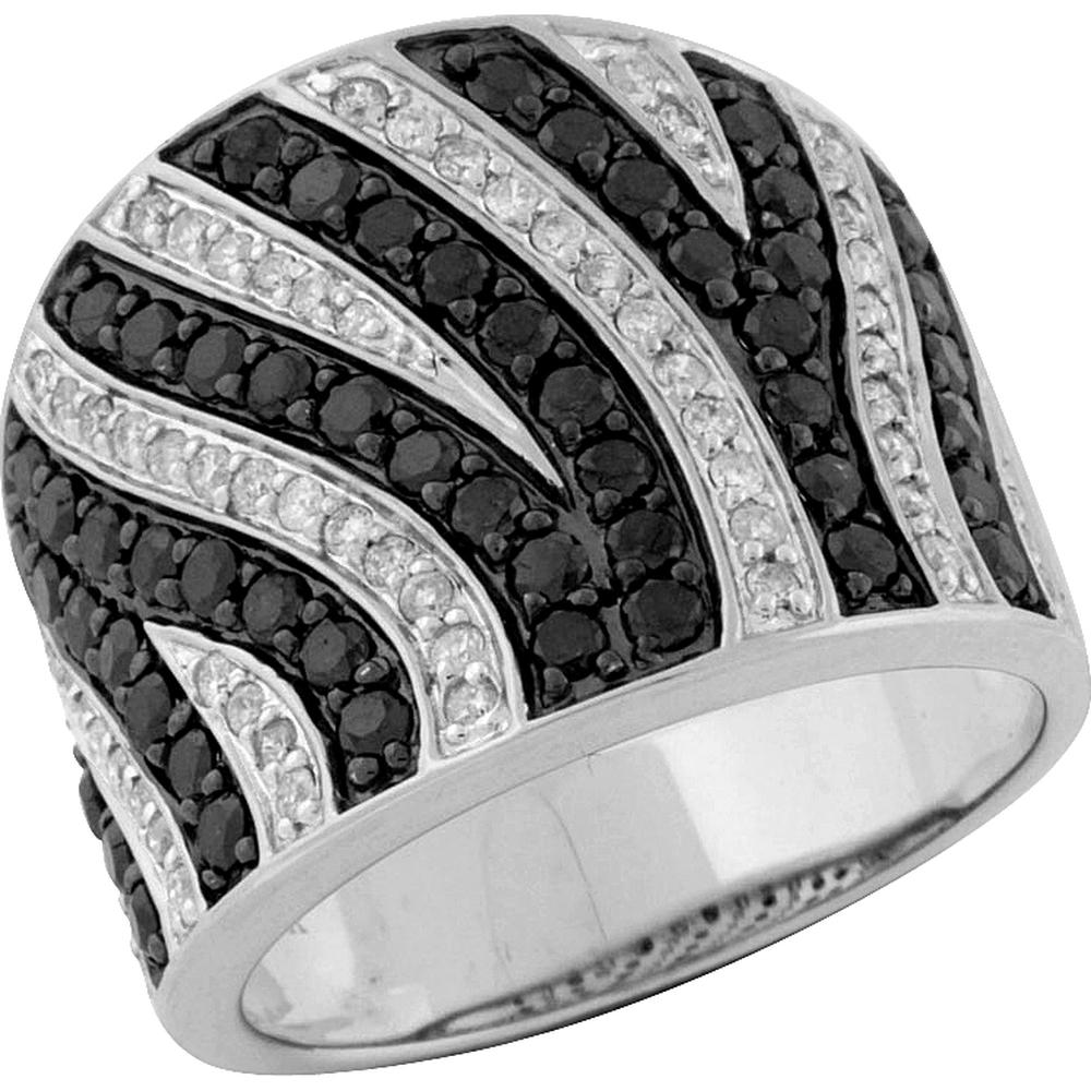 Royal Elegant 14K White Gold Black Diamond & Diamond Statement Ring
