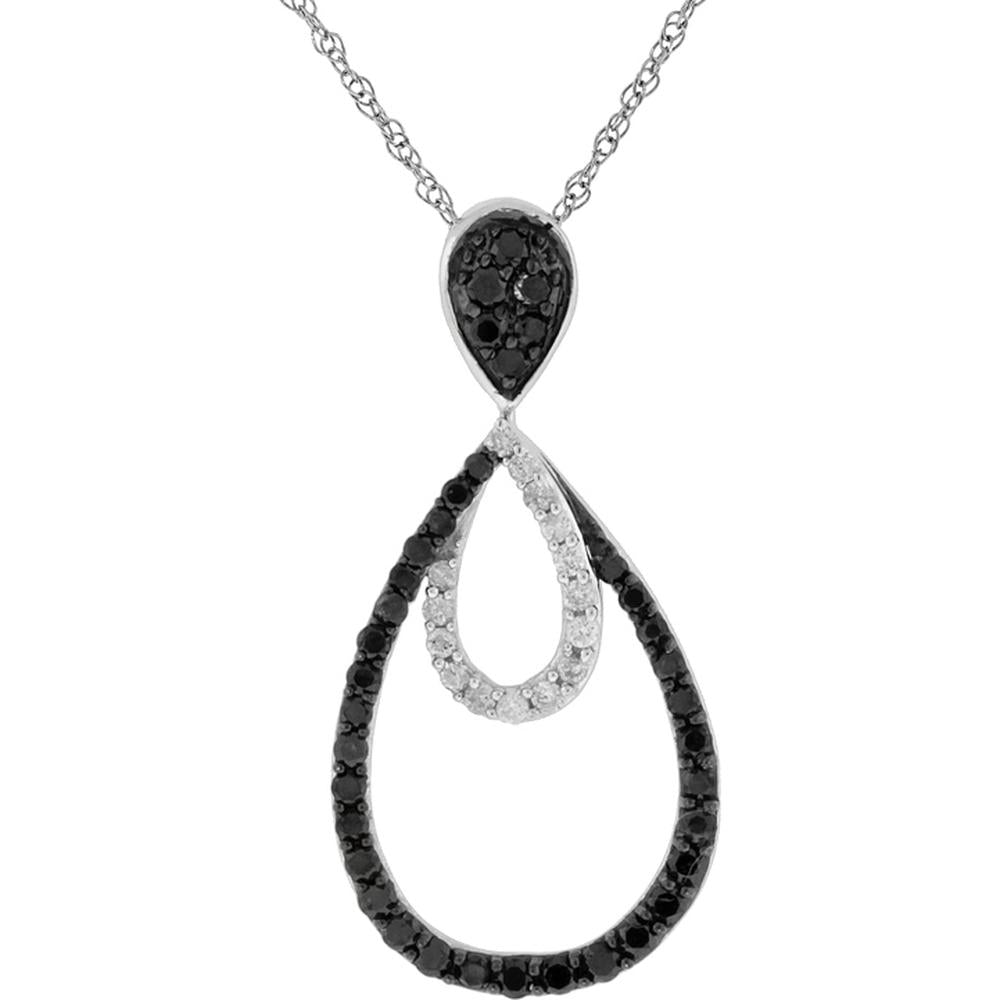 Royal Elegant 14K White Gold Black Diamond Halo Pendant