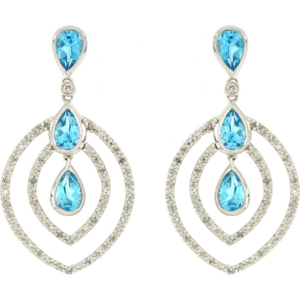 Royal Elegant 14K White Gold Blue Topaz & Diamond Pear Earrings - 2.80 Carat Total Gem Weight