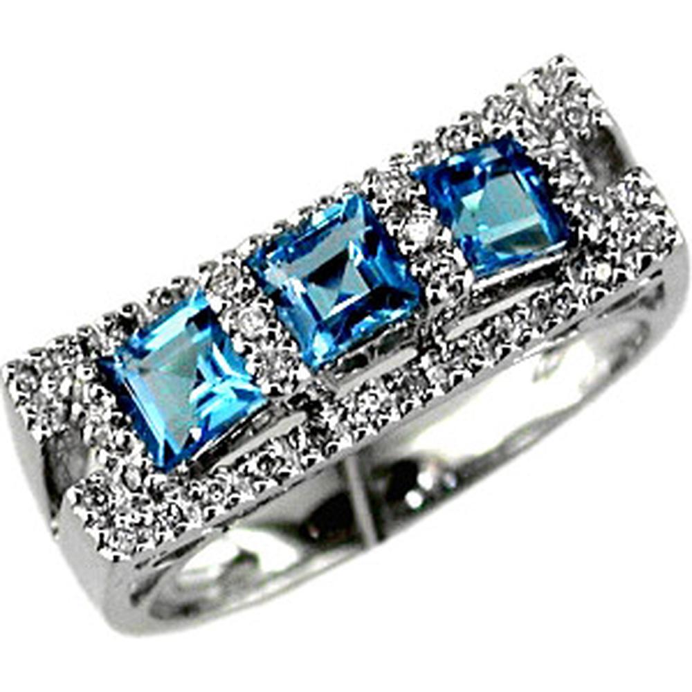 Royal Elegant 14K White Gold Blue Topaz & Diamond Princess-Cut Ring