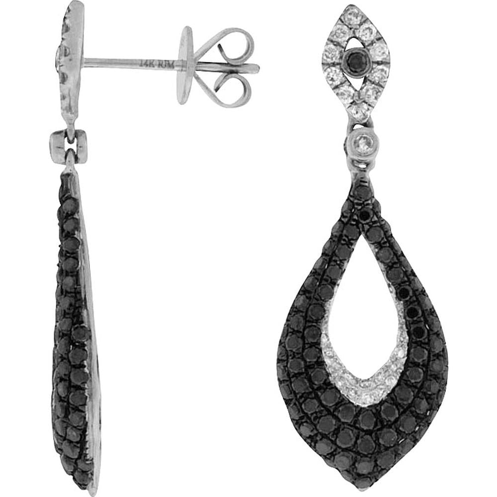 Royal Elegant 14K White Gold Diamond & Black Diamond Contrast Earrings