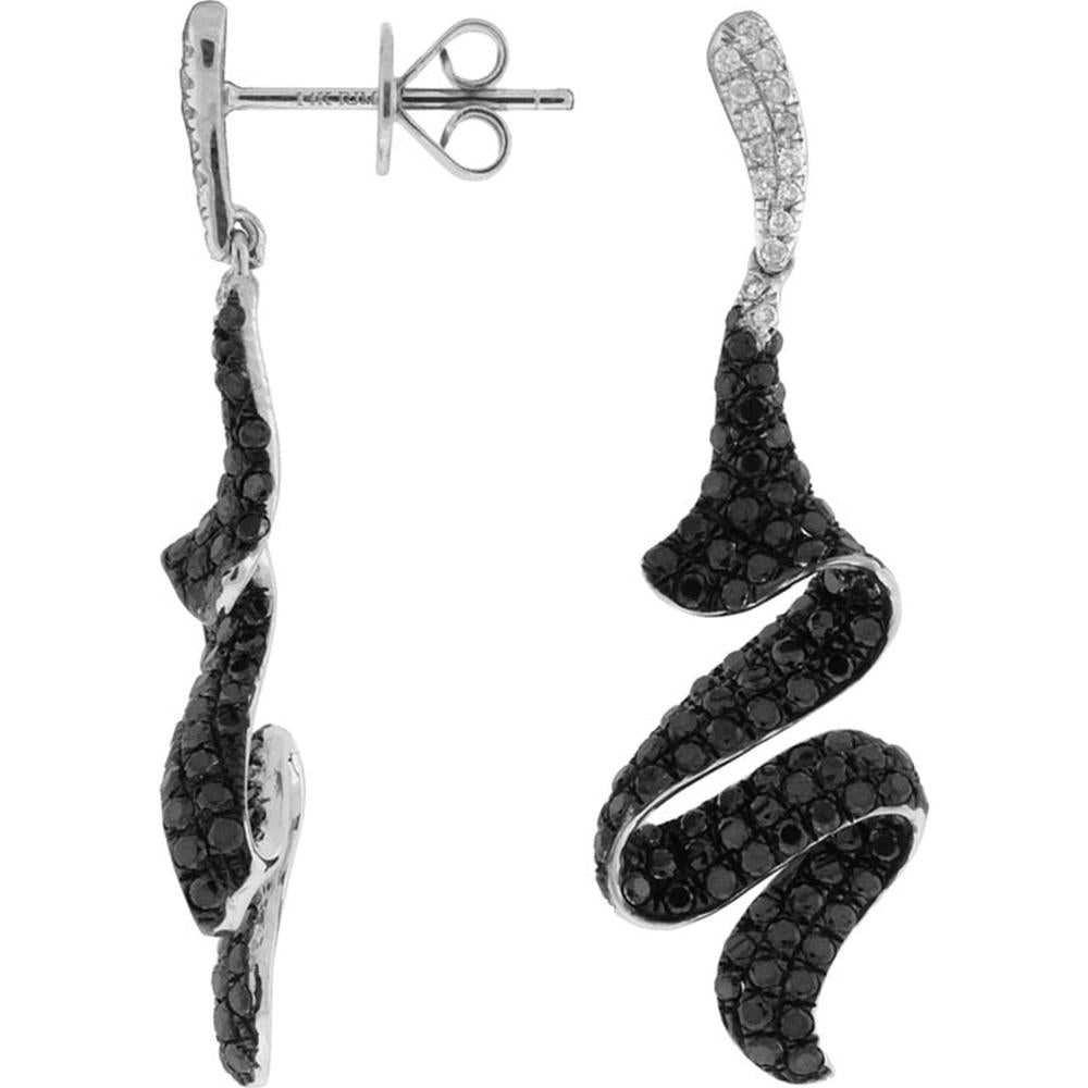 Royal Elegant 14K White Gold Diamond & Black Diamond Stud Earrings - 2.07 Carat Total Gem Weight