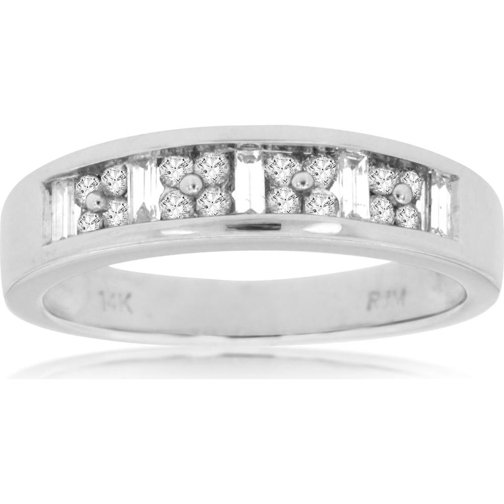 Royal Elegant 14K White Gold Diamond Wedding Ring - 0.40 Carat Baguette and Round Diamonds