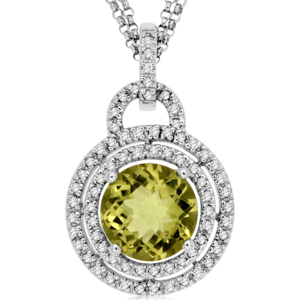 Royal Elegant 14K White Gold Lemon Quartz and Diamond Circle Necklace