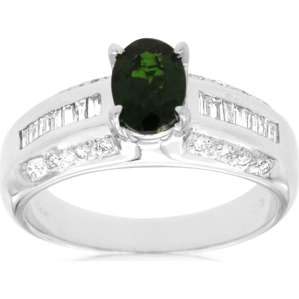 Royal Elegant 14K White Gold Oval Russalite and Diamond Ring
