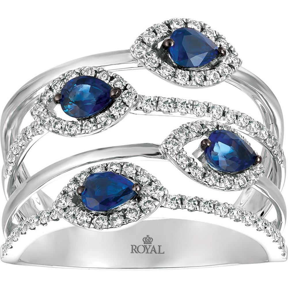 Royal Elegant 14K White Gold Pear Sapphire & Diamond Engagement Ring