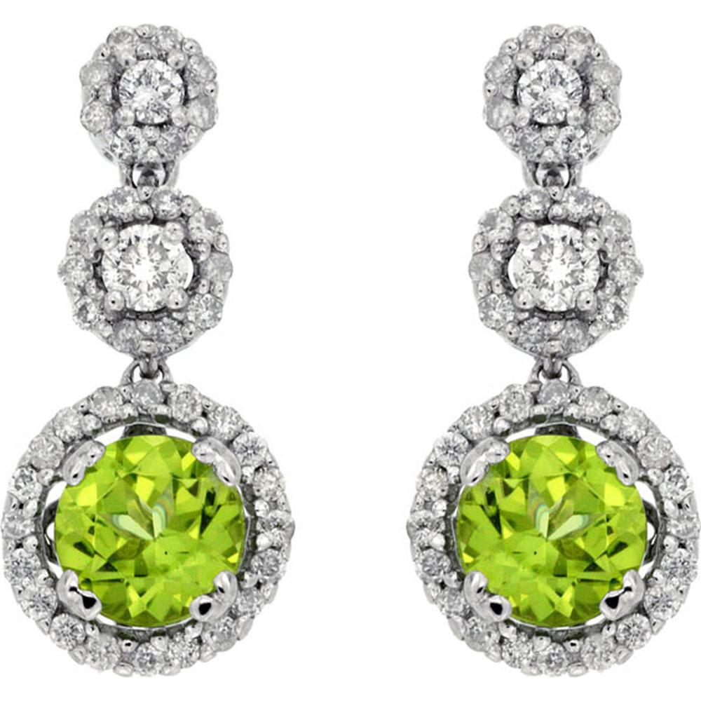Royal Elegant 14K White Gold Peridot & Diamond Earrings - 1.45 Carat Total Gem Weight