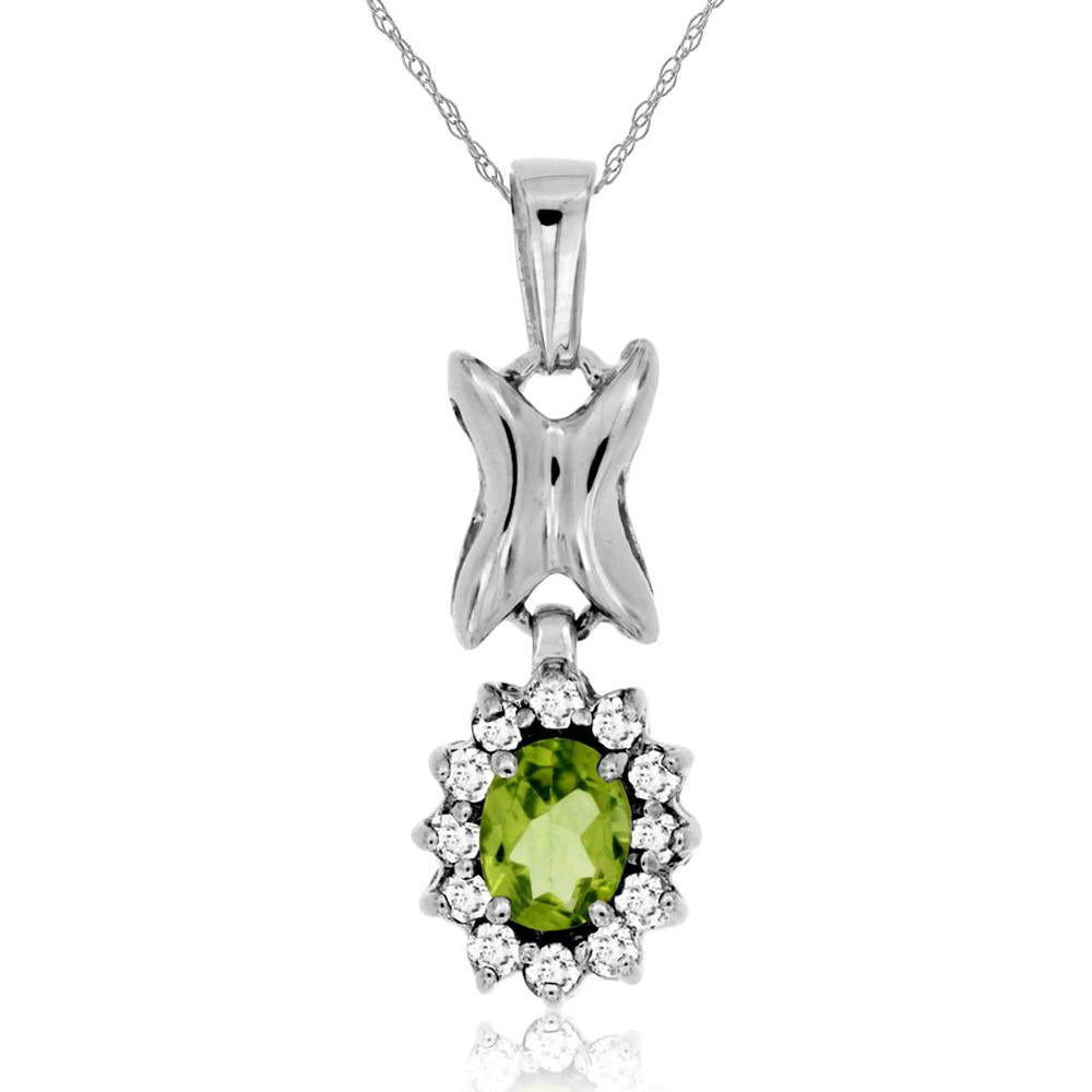 Royal Elegant 14K White Gold Peridot and Diamond Pendant