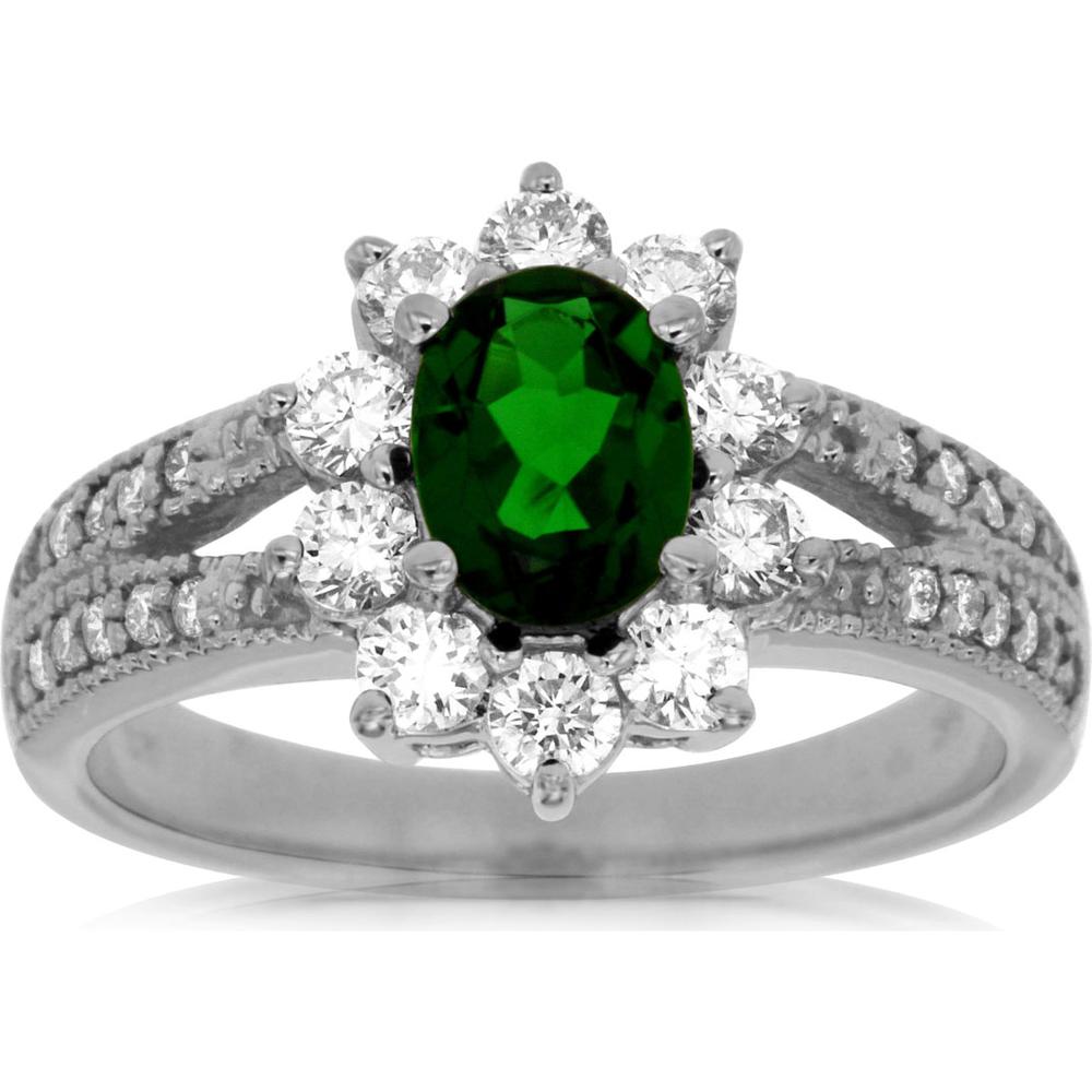 Royal Elegant 14K White Gold Russalite and Diamond Oval Ring - 1.79 Carat Total Gem Weight