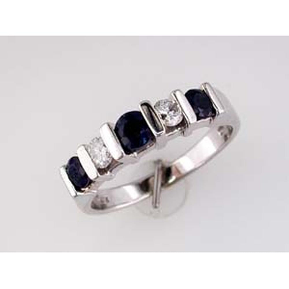 Royal Elegant 14K White Gold Sapphire & Diamond Band - 0.65 Carat Sapphire, 0.30 Carat Diamonds