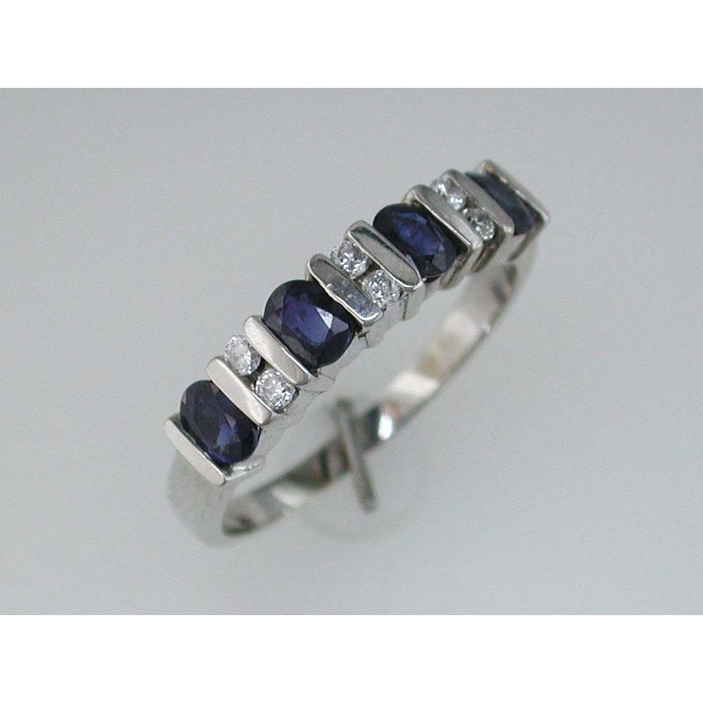Royal Elegant 14K White Gold Sapphire and Diamond Band - 1.14 Carat Total Gem Weight