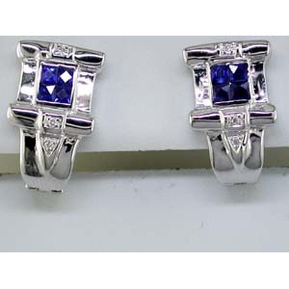 Royal Elegant 14K White Gold Sapphire & Diamond Drop Earrings - 1.00 Carat Sapphire, 0.04 Carat Diamonds
