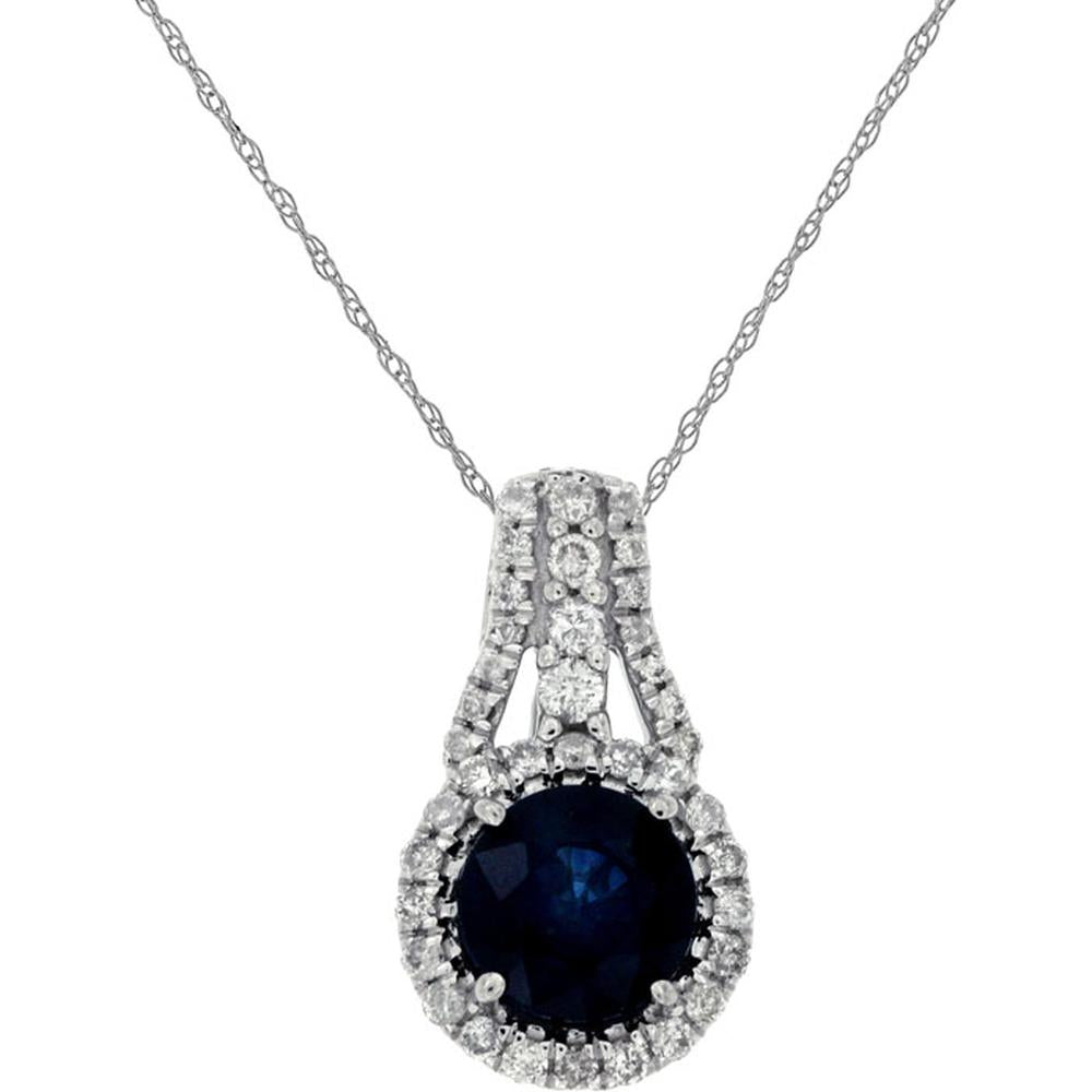 Royal Elegant 14K White Gold Sapphire & Diamond Halo Pendant