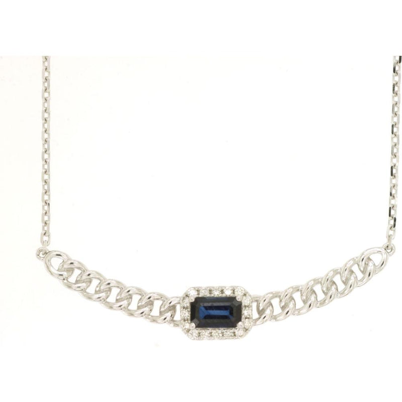 Royal Elegant 14K White Gold Sapphire and Diamond Necklace - 0.37 Carat Sapphire, 0.07 Carat Diamond Total Weight