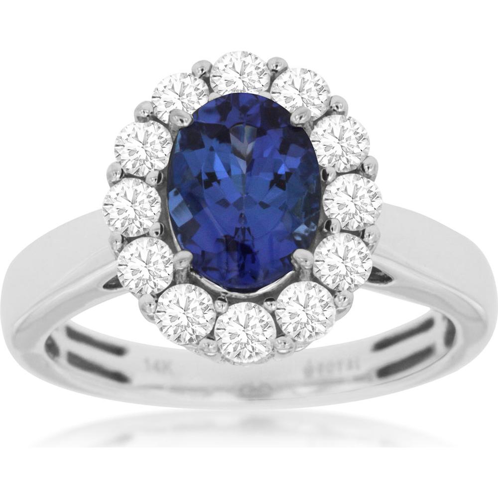 Royal Elegant 14K White Gold Tanzanite and Diamond Halo Ring - 1.30 Carat Oval Tanzanite
