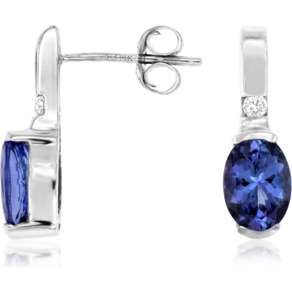 Royal Elegant 14K White Gold Tanzanite and Diamond Oval Earrings