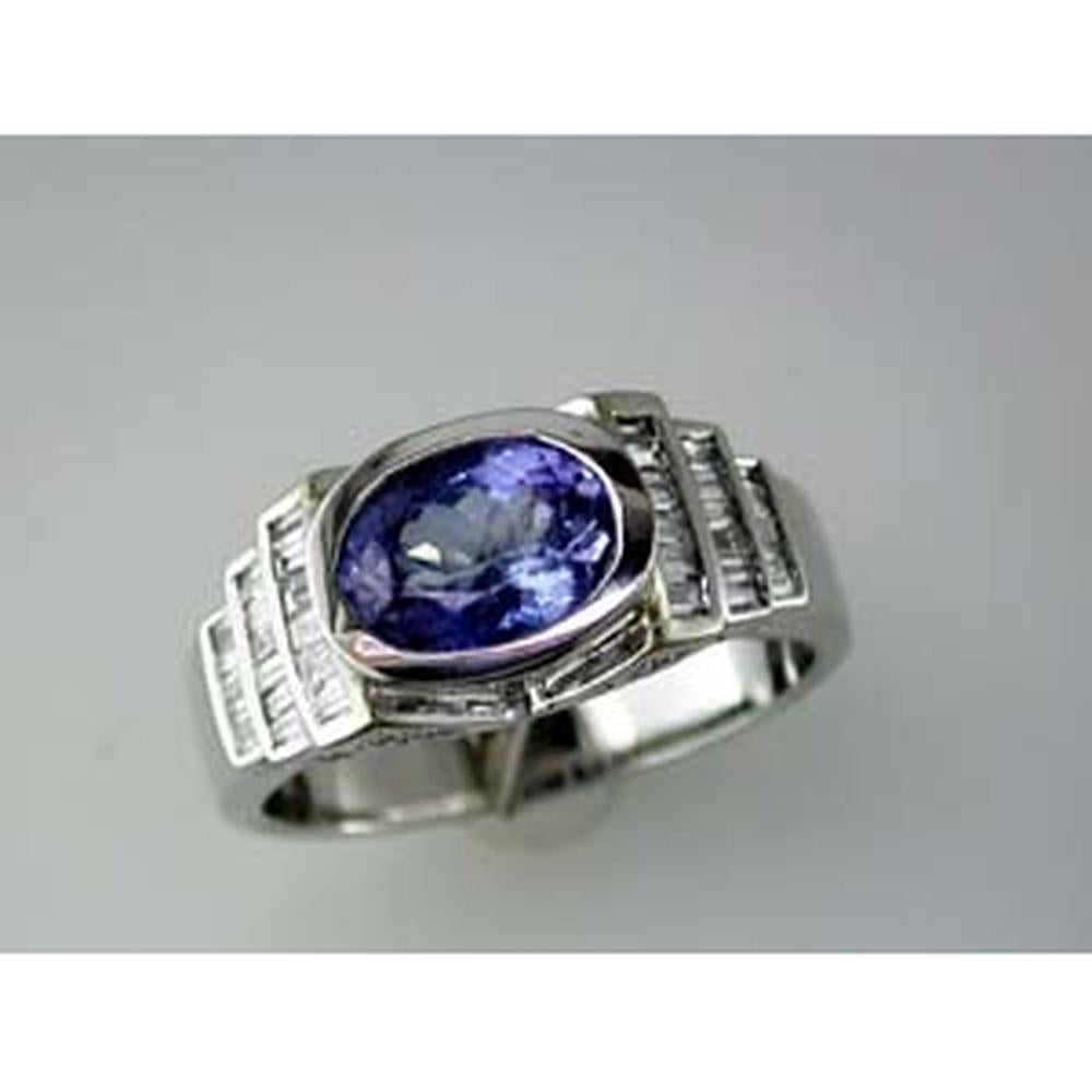 Royal Elegant 14K White Gold Tanzanite and Diamond Oval Ring - 2.10 Carat