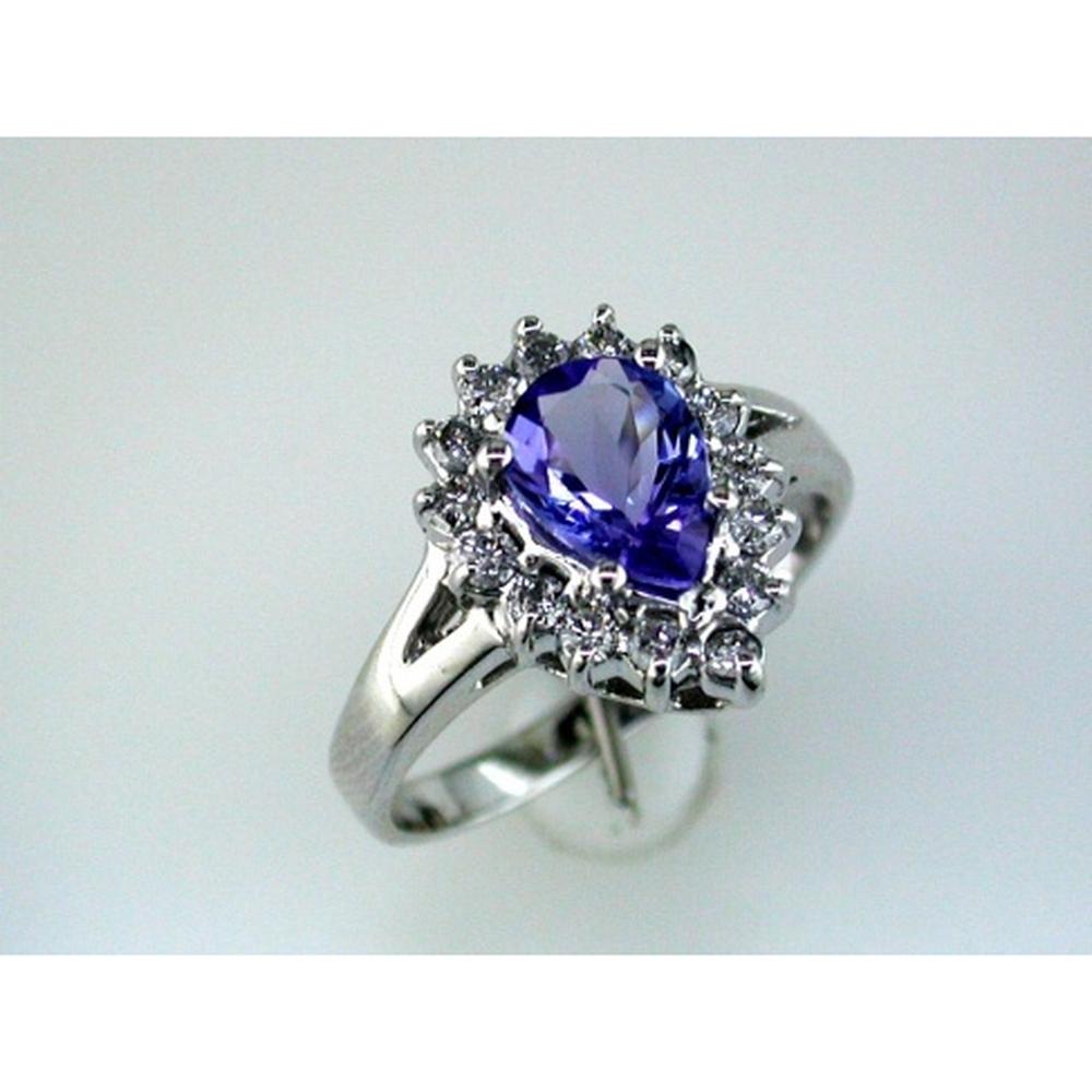 Royal Elegant 14K White Gold Tanzanite and Diamond Pear Ring - 1.10 Carat Tanzanite, 0.40 Carat Diamond Total