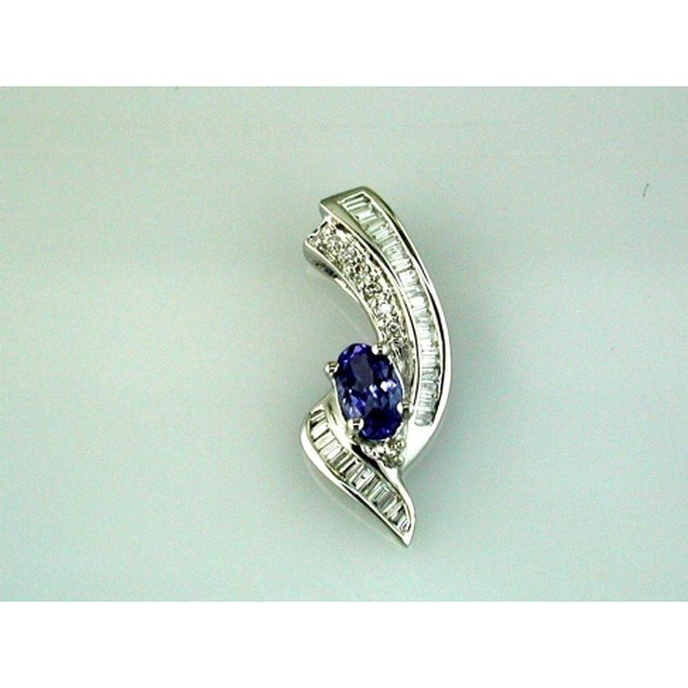 Royal Elegant 14K White Gold Tanzanite & Diamond Pendant - 0.22 Carat Tanzanite - 0.20 Carat Diamond Weight