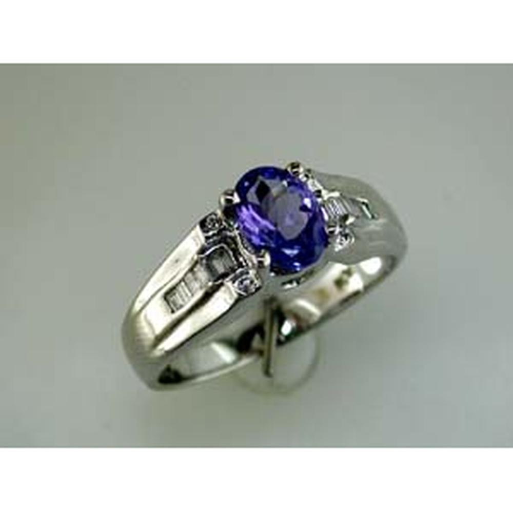 Royal Elegant 14K White Gold Tanzanite and Diamond Ring - 0.75 Carat Oval Tanzanite, 0.21 Carat Baguette Diamonds